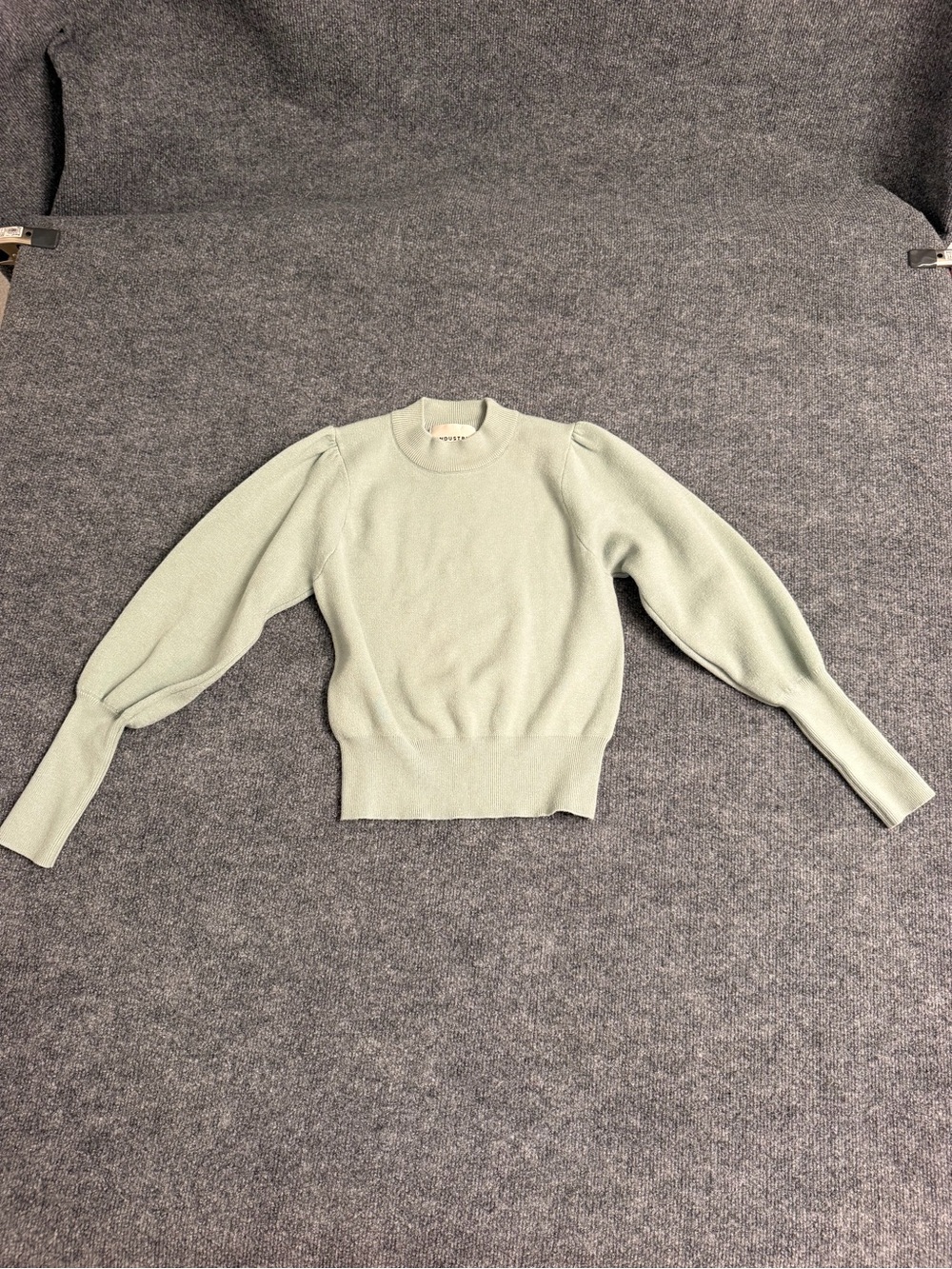 Puff-Sleeve Crewneck Sweater in Light Sage - Women